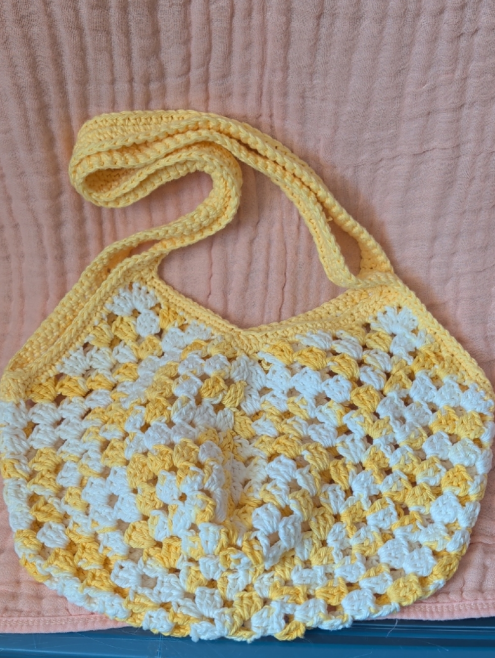 Handmade Yellow and White Crochet Shoulder Bag